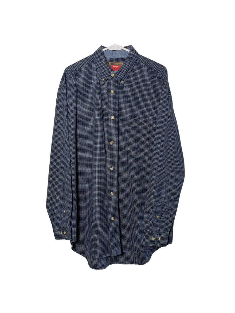 Wrangler HERO Men's Plaid Button Down Shirt Blue Black, Size Medium, Cotton